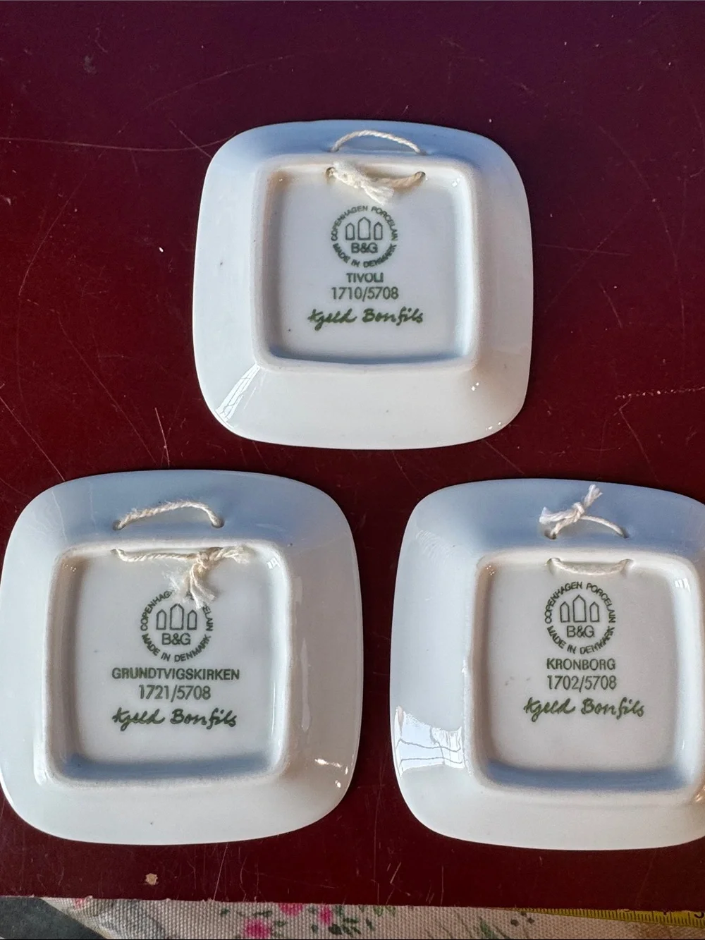 B&G Bing & Grondahl Mini Square Plate, Coaster, Ashtray, Wall Hanging - Set of 3